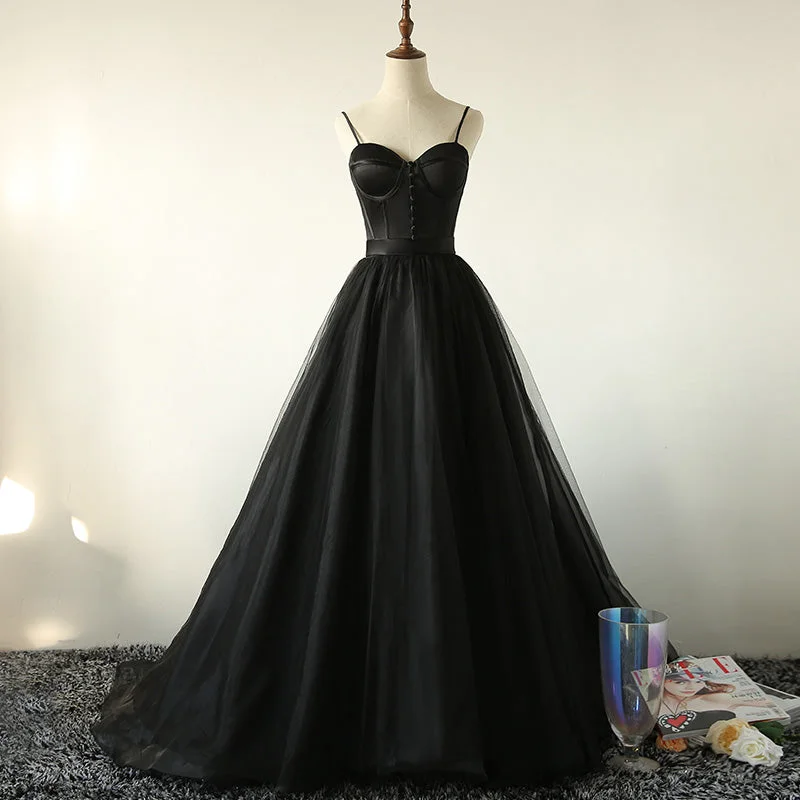 women's bridesmaid dressesBlack tulle long A line prom dress black evening dress  8803