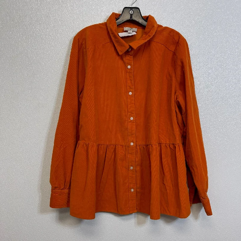 women's tops for those who want to add a bit of flair and personality to their looksTop Long Sleeve By Loft O In Orange, Size: L