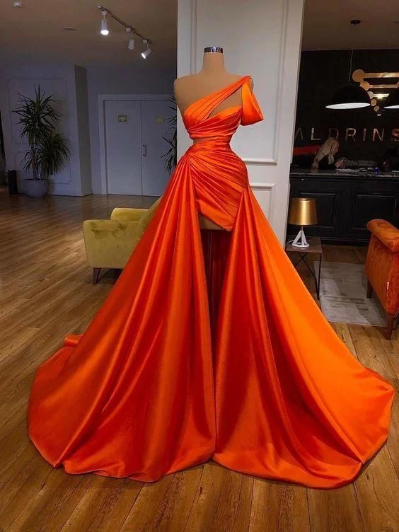 Velvet DressOrange stylish elegant sexy long prom dress evening gown fashionable occasion dress gh1979