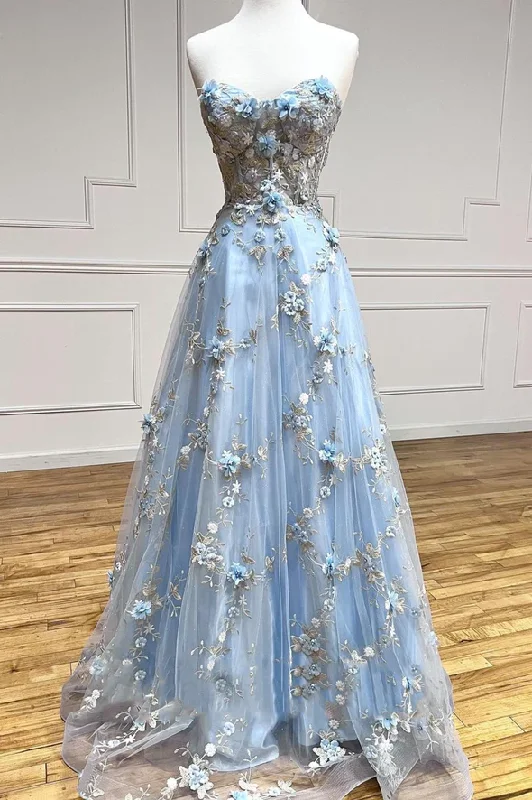 women's halter dressesBlue lace applique elegant fantasy long prom dress a line evening gown gh2308