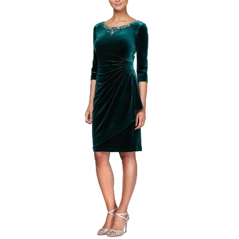 women's curve-hugging dressesAlex Evenings Women's Beaded Velvet Shift Dress Dark Green Size 12