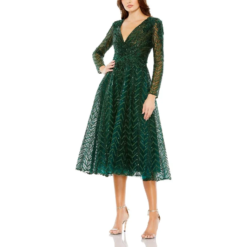 Bell-Sleeve DressMac Duggal Womens Embellished Midi Cocktail And Party Dress