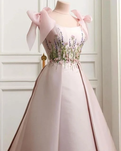 women's ruffle dressesPink Gorgeous Exquisite Floral Long Satin Formal Custom Prom Dress Evening Gown gh3147