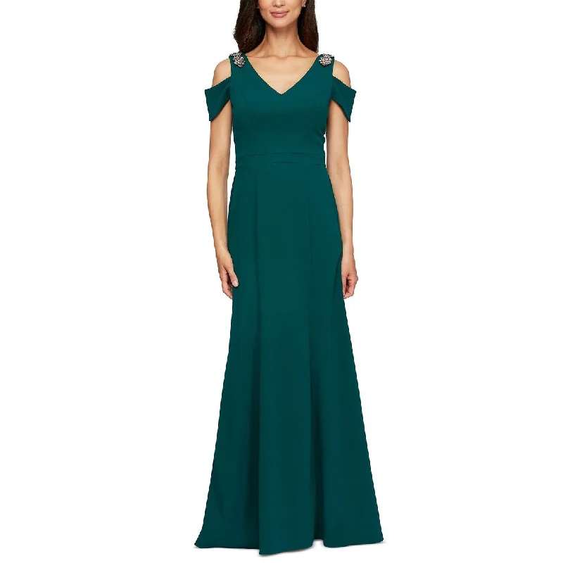 women's made-to-order dressesAlex Evenings Women's Cold Shoulder Trumpet Gown Green Size 14