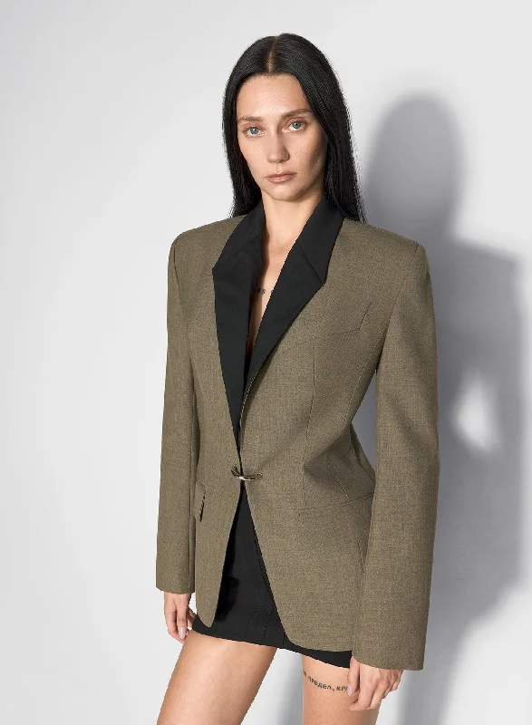 khaki and black pierced tailored jacket