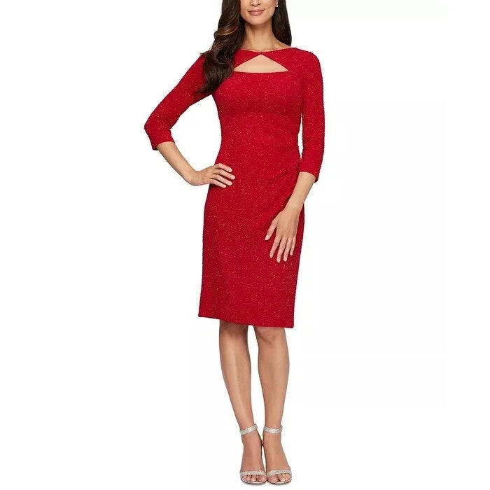 women's petite dressesAlex Evenings Women's Glitter Cutout Sheath Dress Red Size 10