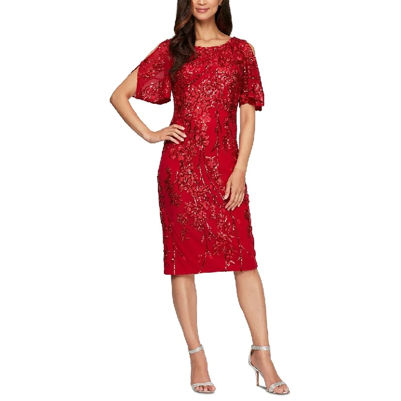 women's unique dressesAlex Evenings Women's Embellished Cold Shoulder Dress Red Size 18