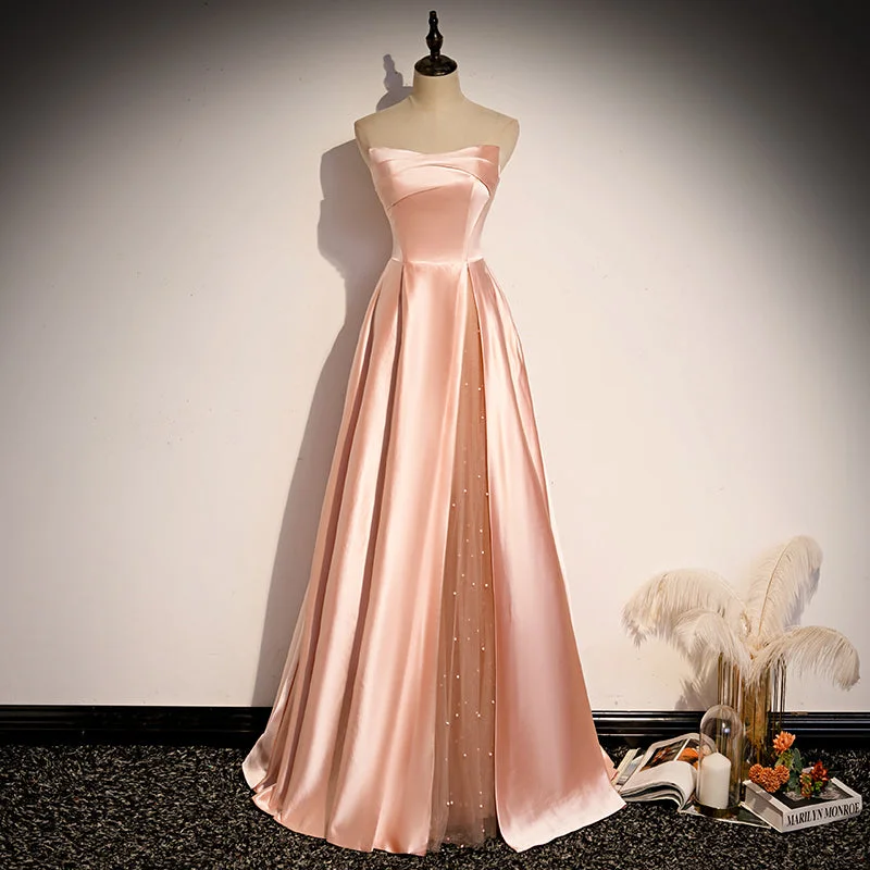 women's cocktail dressesPink satin long A line prom dress evening dress  8984