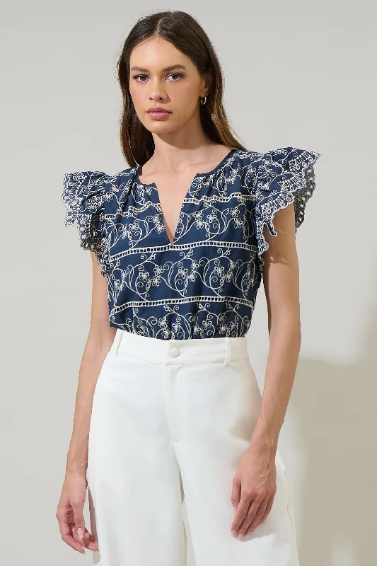 women's tops for those who want to add a bit of flair and personality to their looksAsh Floral Eyelet Ana Split Neck Top