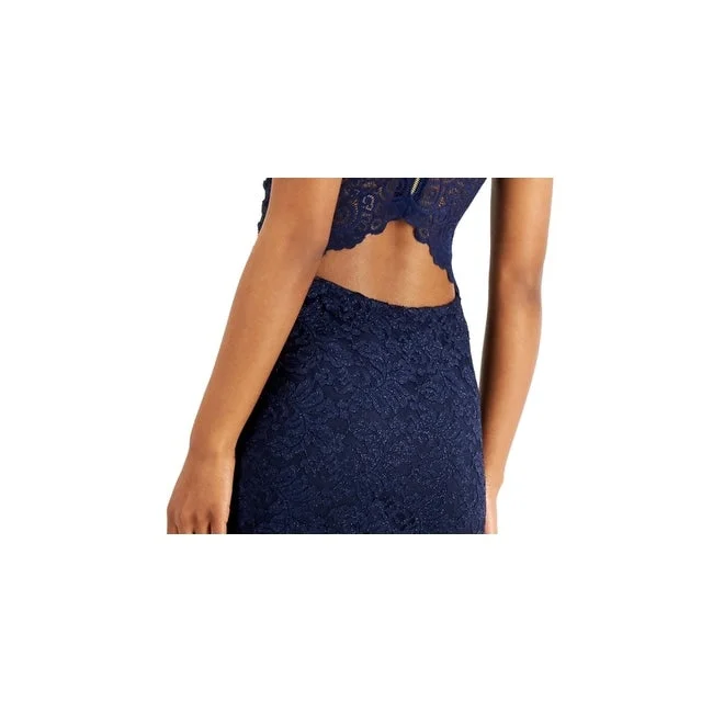 women's apple-shaped body dressesEmerald Sundae Juniors' Glitter-Lace Bodycon Dress Blue Size Large