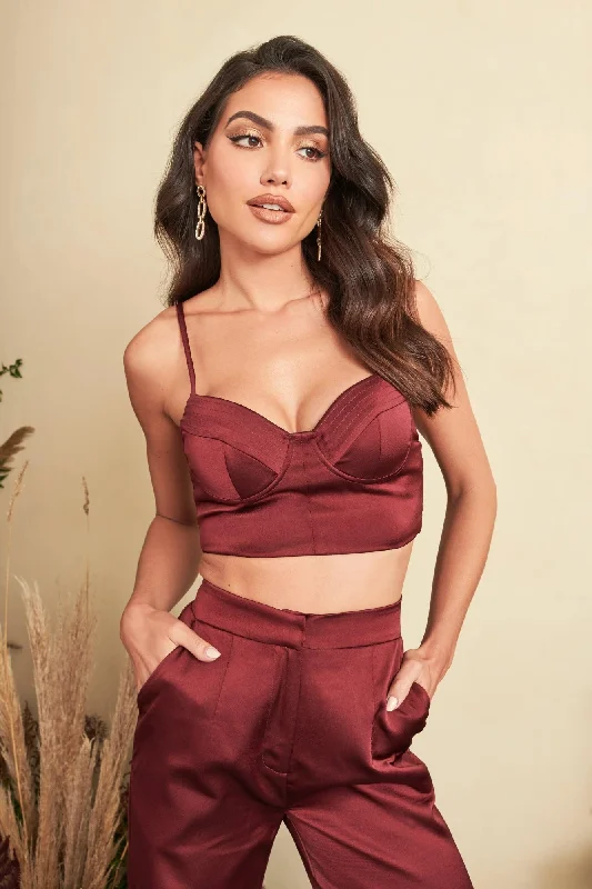 three-quarter sleeve women's topsLavish Alice Bonded Satin Stitch Detail Bralette in Burgundy