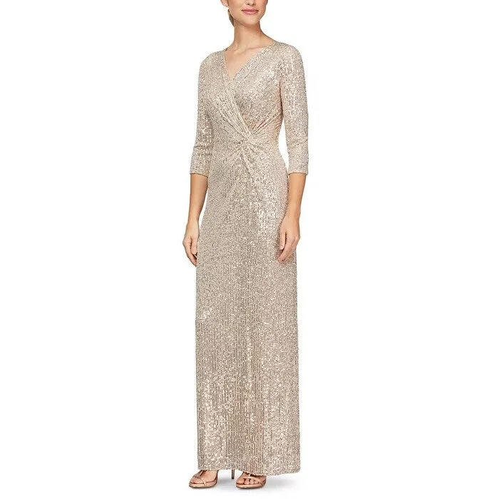 women's cocktail dressesAlex Evenings Women's Sequin Column Gown Metallic Brown Size 10