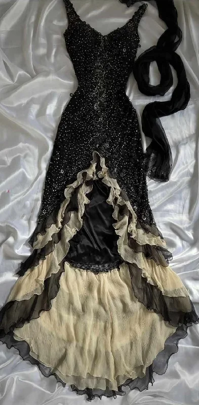 women's plus-size dressesBlack shiny elegant ruffle tulle long sequined ball gown prom dress evening gown gh3141