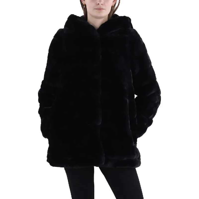 women's coats for cold weatherWomens Hooded Midi Faux Fur Coat