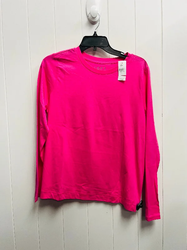 women's tops for cozy nights inTop Long Sleeve Basic By Loft In Pink, Size: L