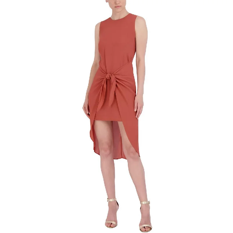 women's wedding guest dressesBCBGMAXAZRIA Womens Faux Wrap Hi-Low Midi Dress Orange S