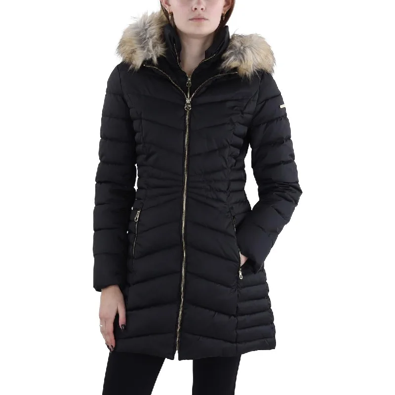 peacoats for womenWomens Faux Fur Trim Hooded Puffer Jacket