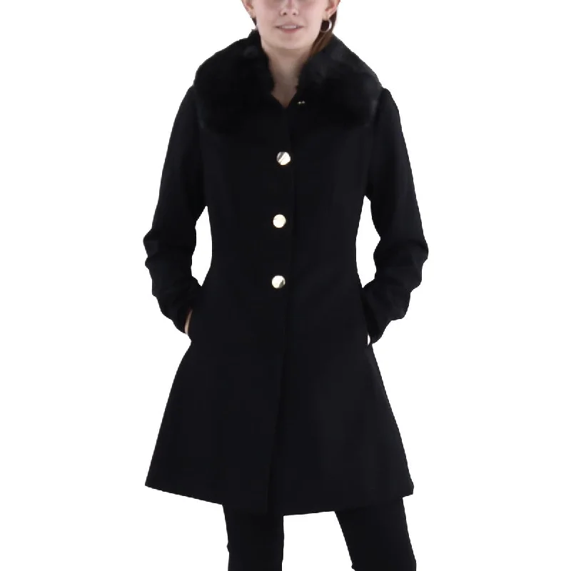 women's coats for boho-chic stylesWomens Wool Blend Faux Fur Trim Wool Coat