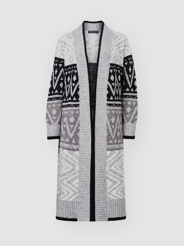 women's coats with cropped lengthsIntarsia Knitted V-Neck Cardigan In Black Creme