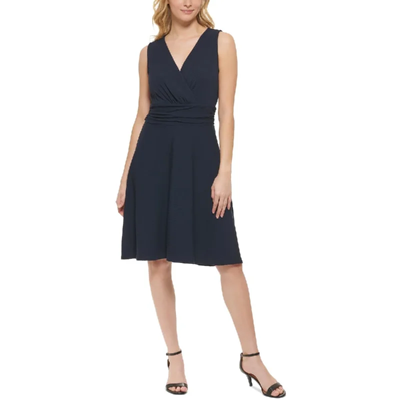 Tea-Length DressTommy Hilfiger Womens Surplice Knee-Length Midi Dress