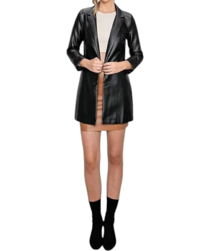 women's coats for relaxed weekendsPleather Oversized Blazer Jacket In Black