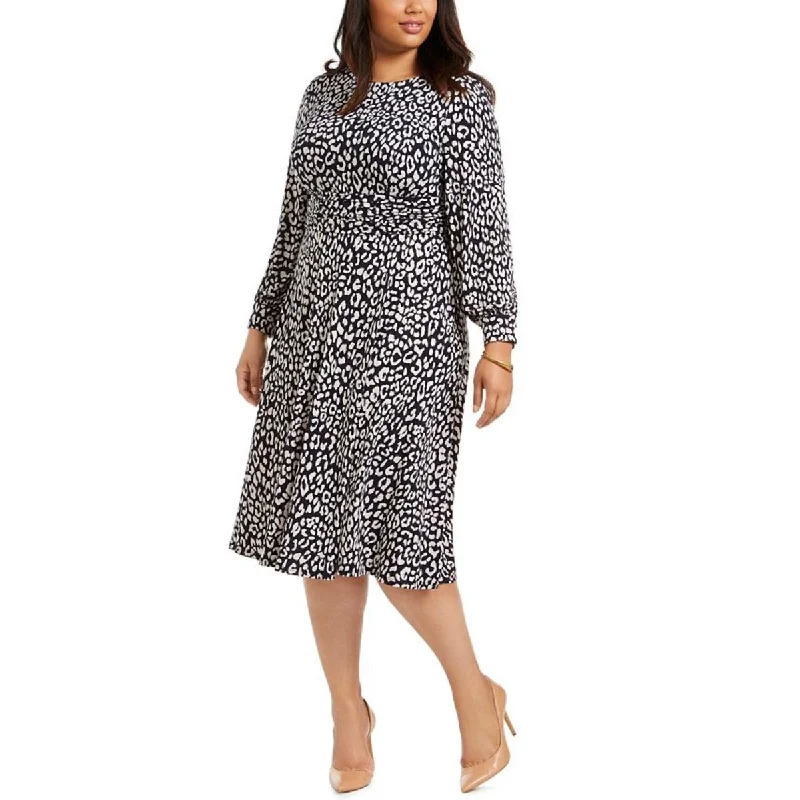 Bell-Sleeve DressJessica Howard Womens Plus Printed Long Sleeve Midi Dress