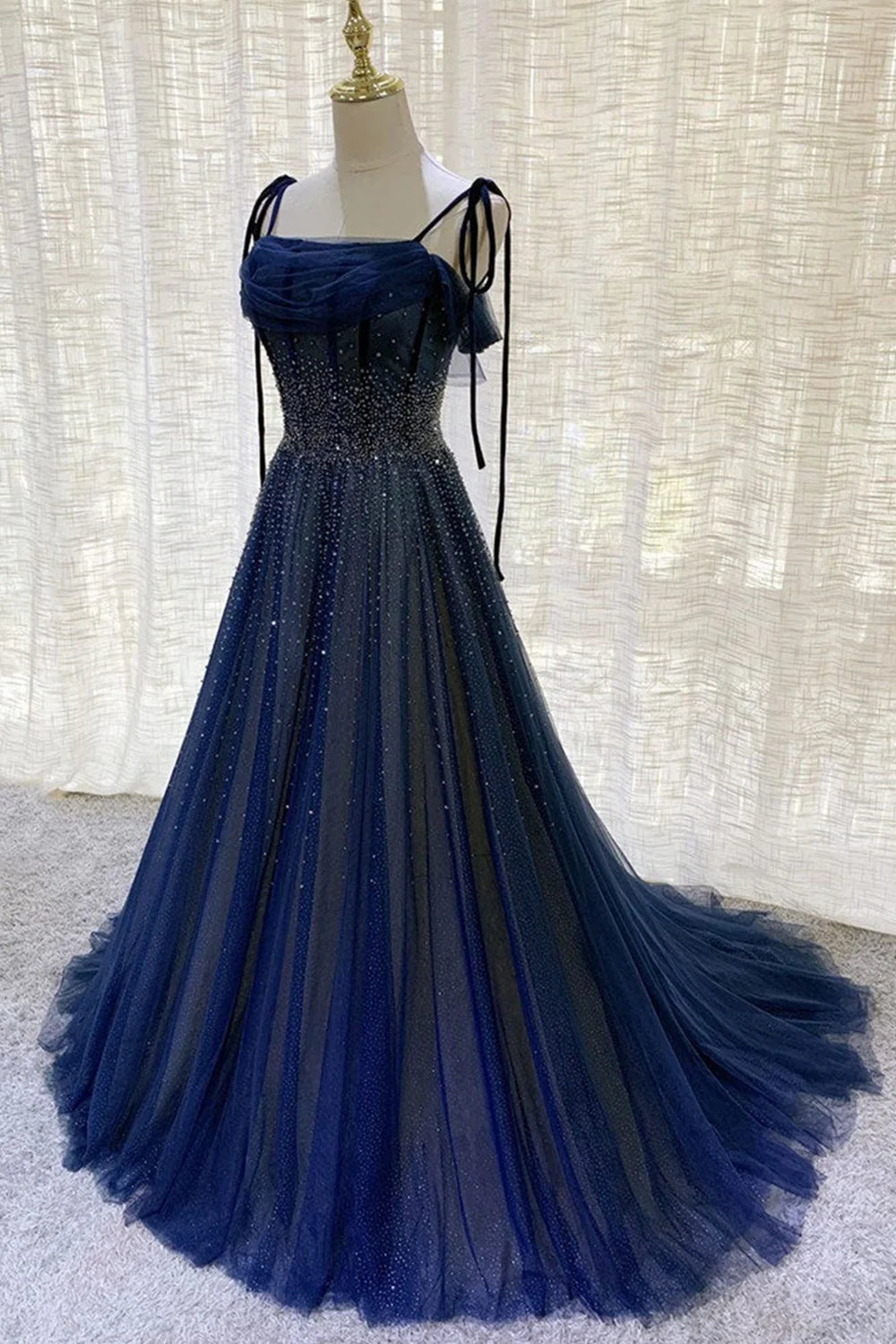 Glamour DressDark blue gorgeous shiny sequins long elegant tulle ball gown evening dress gh2578