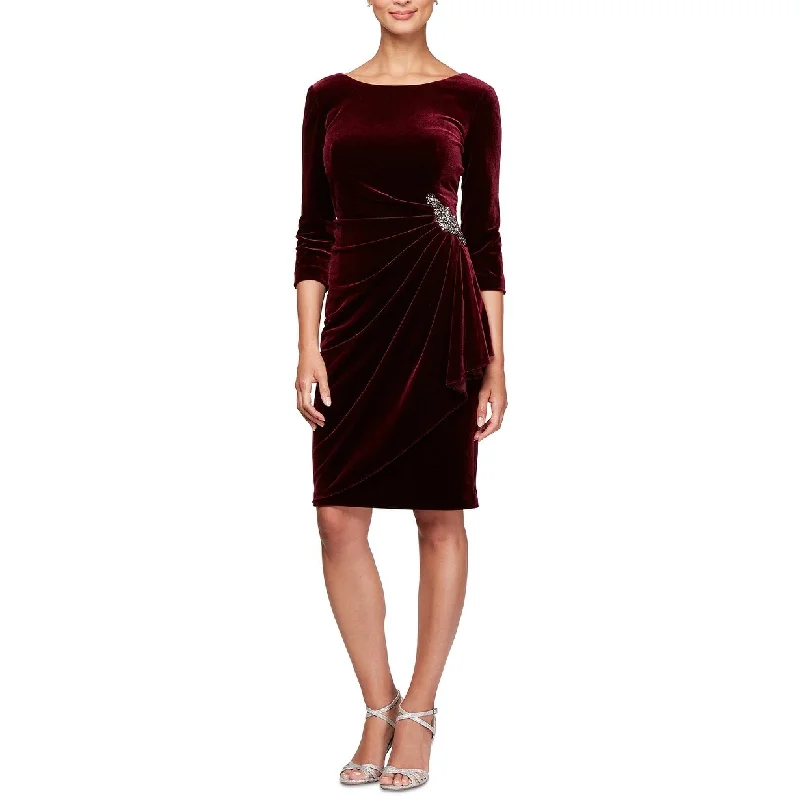 women's smart casual dressesAlex Evenings Women's Ruched-Side Velvet Dress Red Size 16