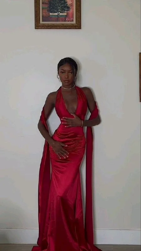 women's bespoke dressesSexy elegant mermaid red v neck long evening gown ball gown gh2997