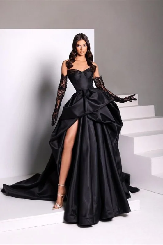 women's ball gown dressesBlack fashion sexy taffeta slit long elegant ball gown evening dress gh727