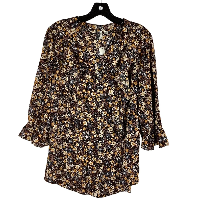 women's tops with geometric patternsTop Long Sleeve By Cato In Floral Print, Size: Xl