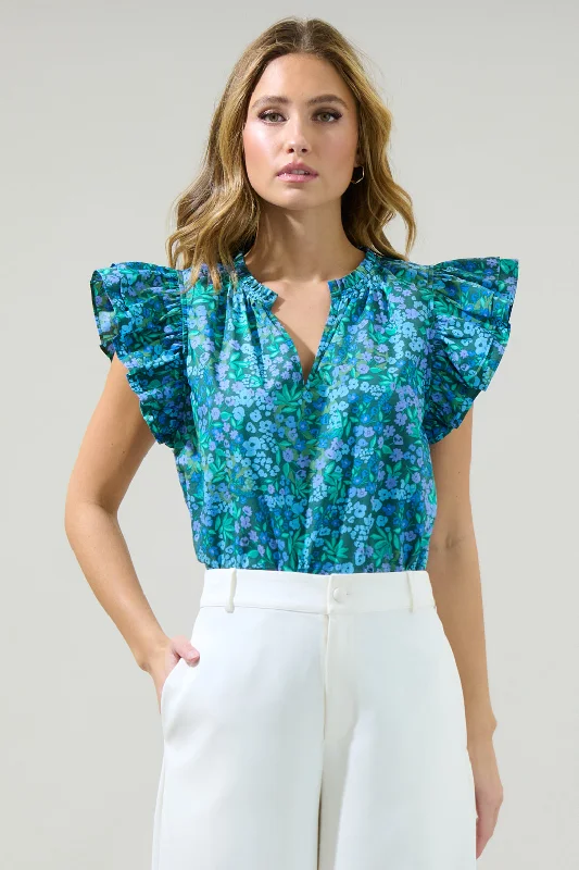 women's tops for those who want to stay updated with the latest fashion trendsMidnight Floral Risette Ruffle Split Neck Top