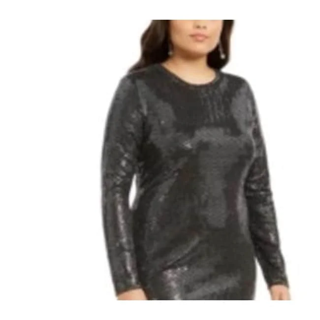 women's luxury dressesB Darlin Trendy Women's Plus Size Sequined Bodycon Dress Dark Gray Size 22