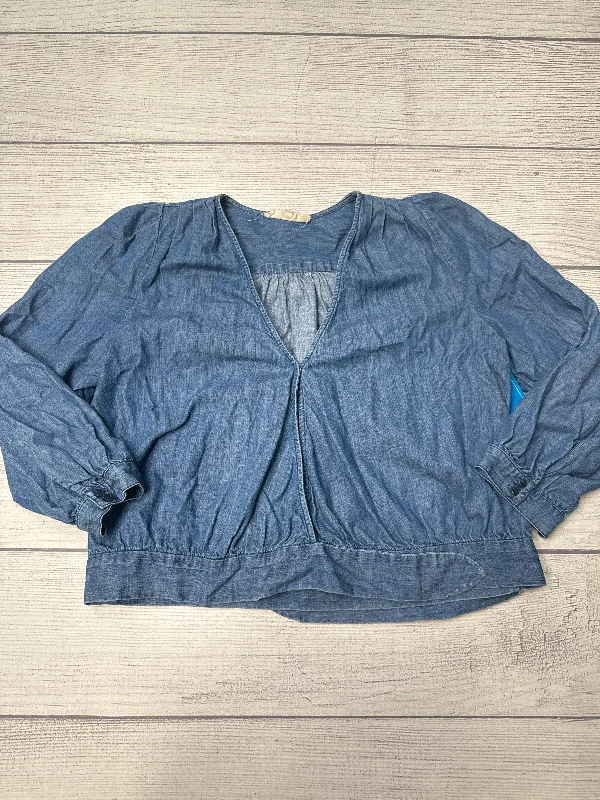 women's tops with ruffled hemsTop Long Sleeve By Madewell In Denim, Size: M