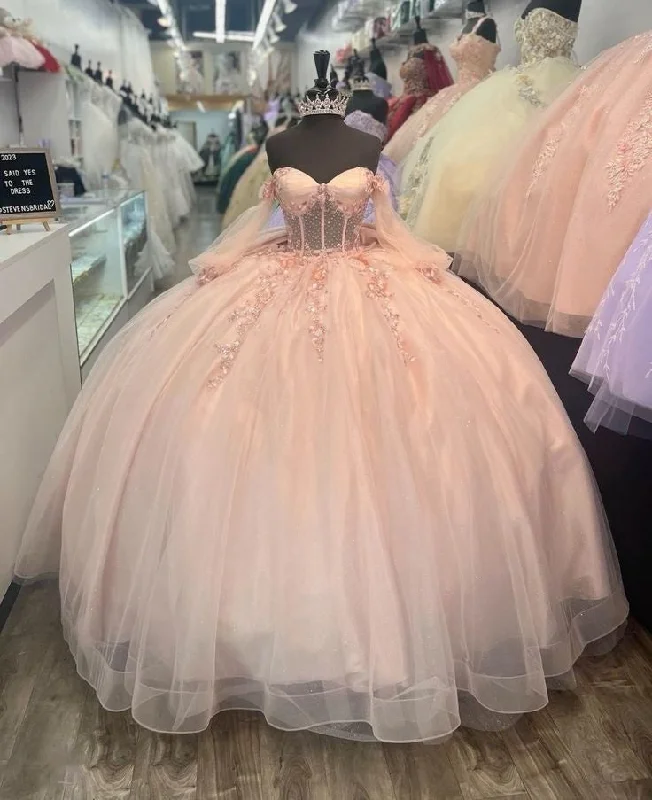 women's bespoke dressesPink Tulle Applique Beaded Long Sleeve Quinceaine Dress Prom Dress Graduation Dress Evening Dress Sweet 16 Years Old Dress gh3122