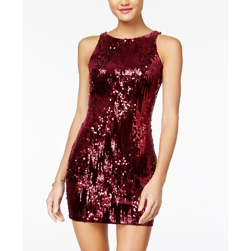 Button-Down DressEmerald Sundae Juniors' Sequined Velvet Bodycon Dress Red Size Extra Large