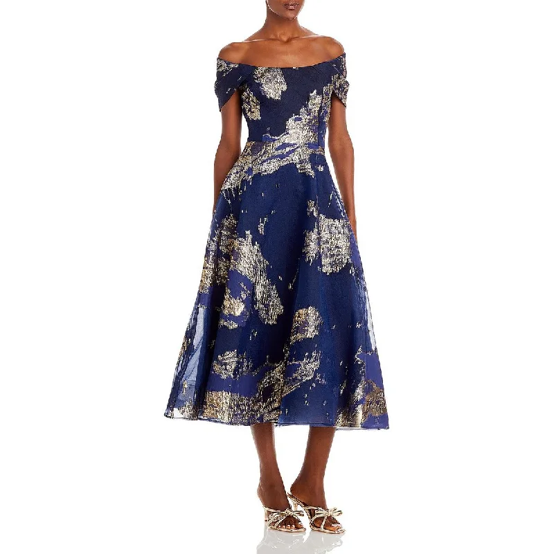 Off-The-Shoulder DressRickie Freeman Teri Jon Womens Jacquard Off-The-Shoulder Midi Dress