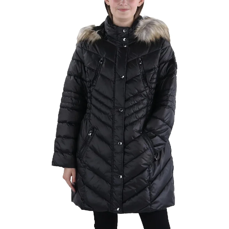 women's coats for hikingPlus Womens Faux Fur Trim Hooded Puffer Jacket