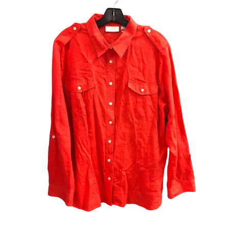 women's tops in solid colorsTop Long Sleeve By Chicos In Red, Size: Xl