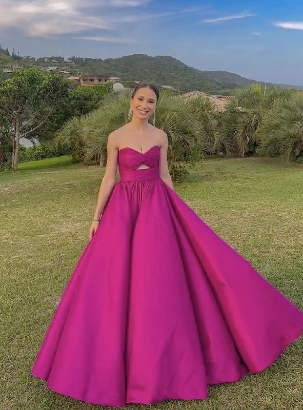 Halter DressPink sweetheart neck tube top fashionable simple long satin ball gown evening dress gh3084