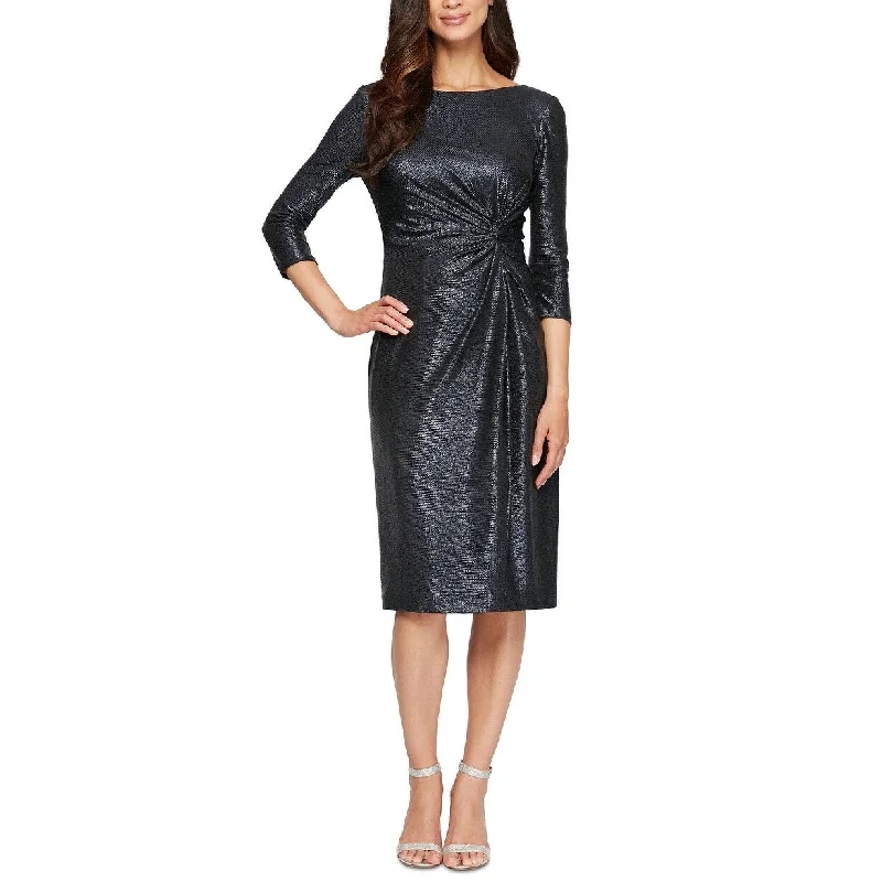 women's ball gown dressesAlex Evenings Women's Knot Metallic Cocktail Dress Navy Size 12