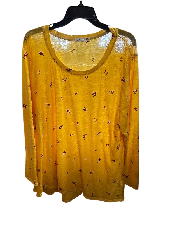 women's tops with embroidery detailsTop Long Sleeve By C And C In Yellow, Size: 3x