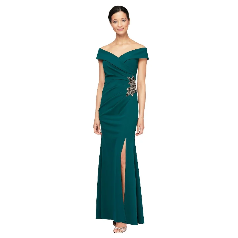 Ball Gown DressAlex Evenings Women's Off The Shoulder Gown Green Size 16