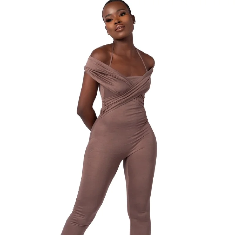 Backless DressFrom Grayscale Women's Crossover Bodice Bodycon Jumpsuit Brown Size Large