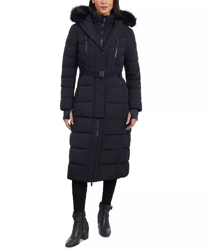 women's coats for boho-chic stylesMichael Michael Kors Women's Belted Scuba Maxi Coat, Black