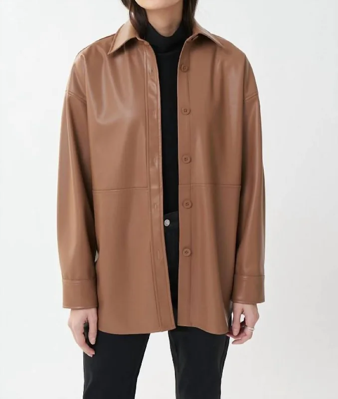 women's bomber jackets and coatsLeatherette Jacket Style Shirt In Nutmeg