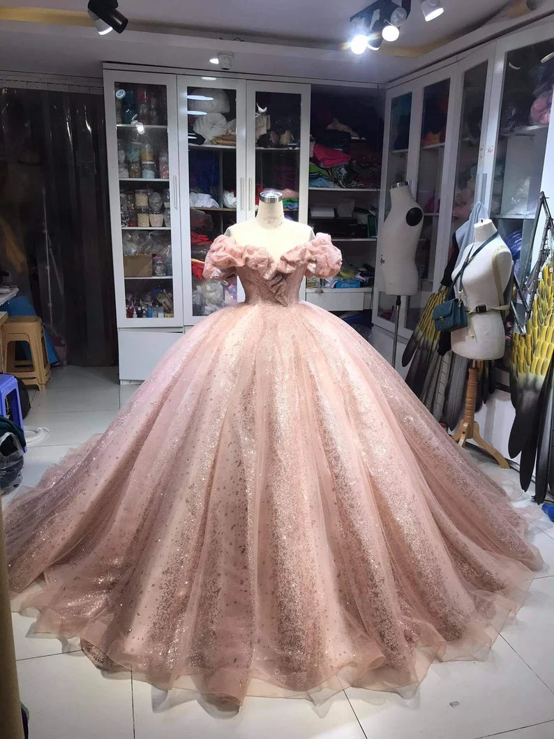 Bridesmaid DressChampagne pink sweet shiny gorgeous elegant long ball gown evening dress princess adult ceremony ball gown gh3115