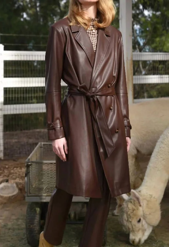 women's coats with belted waistsElisha Faux Leather Trench In Brown