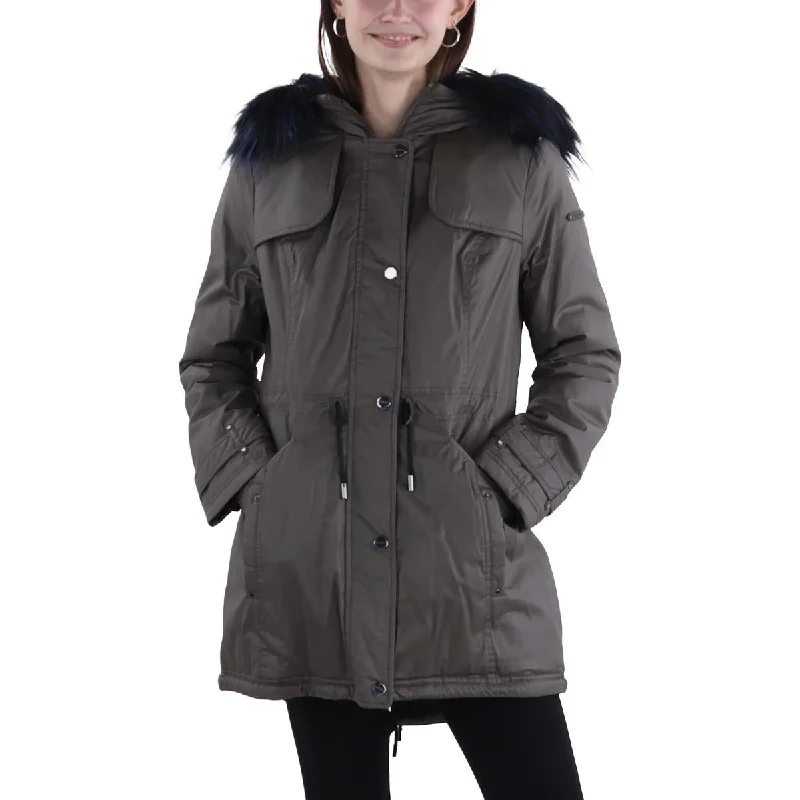 women's coats for day-to-night transitionsWomens Faux Fur Trim Hooded Anorak Jacket