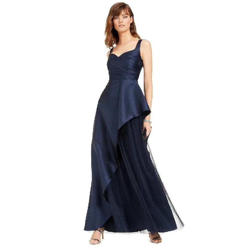 women's flutter-sleeved dressesAdrianna Papell Women's Mikado Evening Gown With Pleats Midnight Navy Size 8